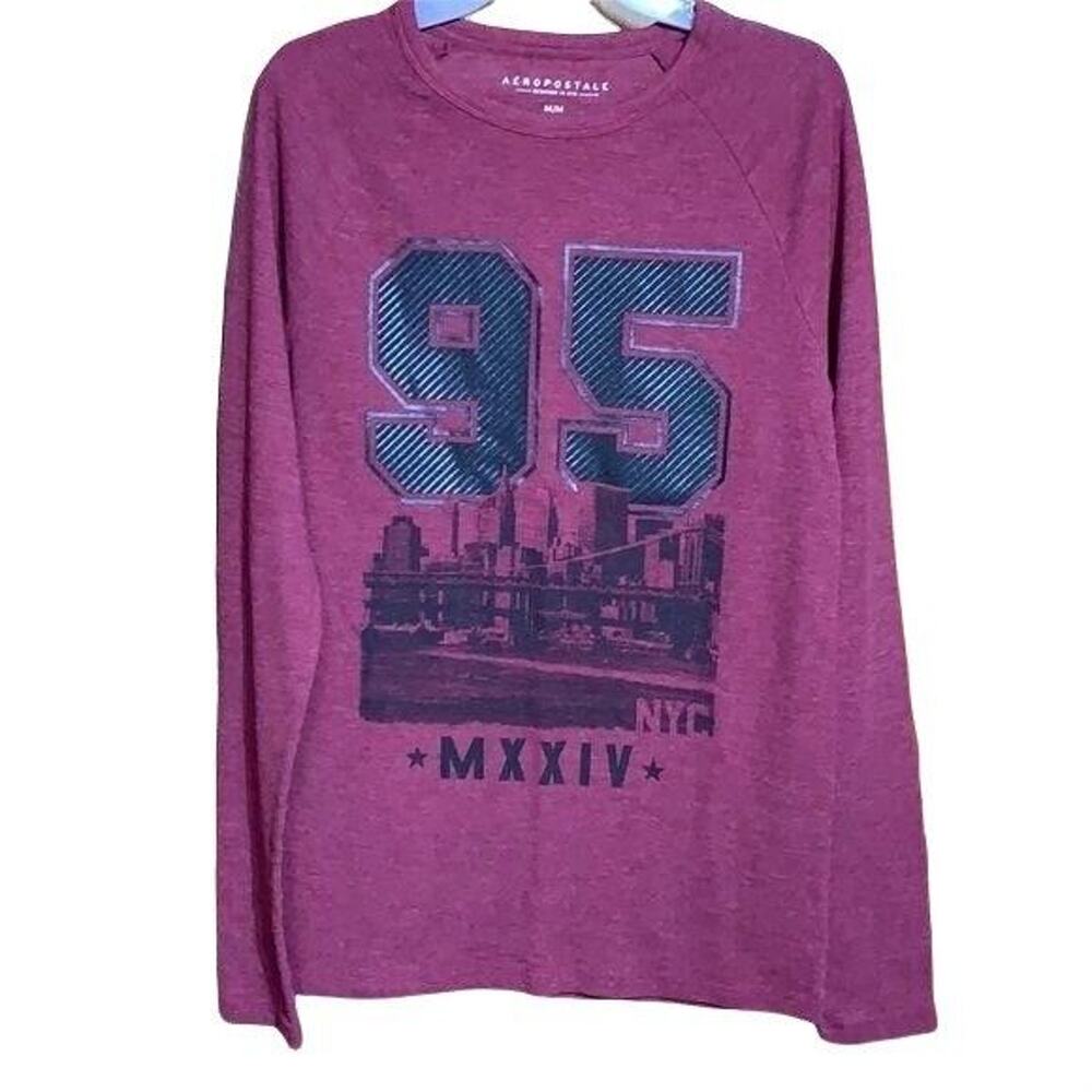 Aeropostale Mens Shirt Waffle Knit Crew Neck Long Sleeve Pullover Red Medium